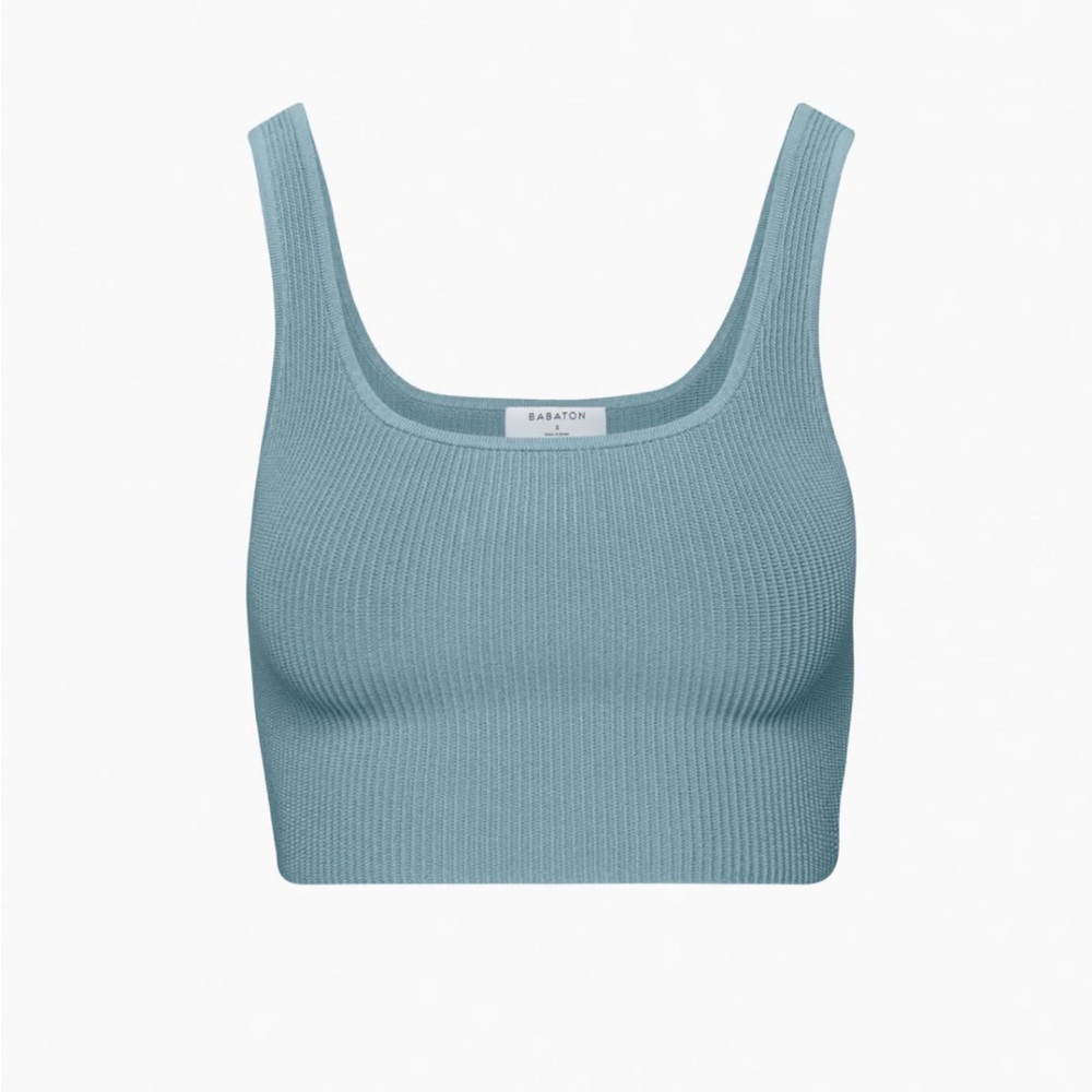 Babaton Sculpt Knit Squareneck Cropped Tank- Blue